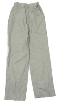 Olivové melírované chino lněné slavnostní kalhoty H&M