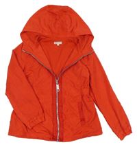 Červená šusťáková jarní parka s kapucí 