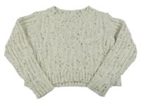 Bílo-hnědo-černý melírovaný vzorovaný vlněný oversize crop svetr Y.F.K.
