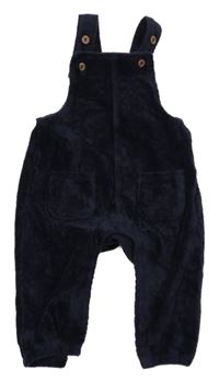 Tmavomodré sametové žebrované laclové kalhoty H&M