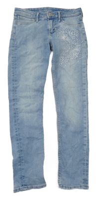 Světlemodré skinny fit teplákové rifle s kytičkami H&M