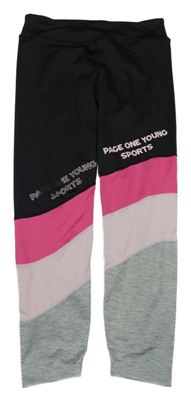 Černo-šedo-růžové sportovní crop legíny s nápisem Page One Young