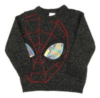 Černo-šedý melírovaný svetr se Spidermanem Marvel