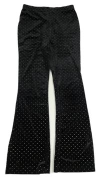 Černé sametové flare puntíkaté kalhoty M&S