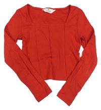 Červené žebrované crop triko H&M
