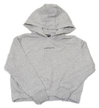 Světlešedá melírovaná crop mikina s nápisem a kapucí Pepperts!