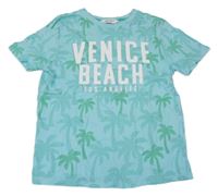 Světlemodré tričko s palmami a nápisem H&M