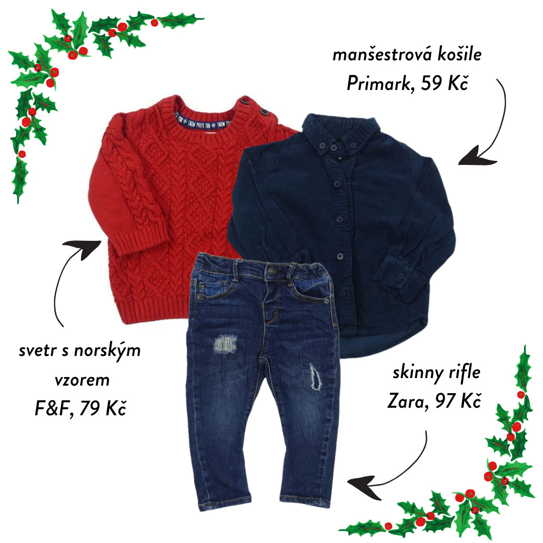 Pokud neholdujete veselým vánočním svetříkům, pak se vám bude líbit tato umírněná vánoční inspirace ve velikosti 80.
